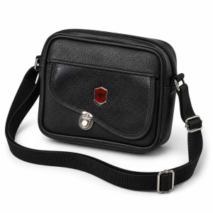 Black Pebbled Faux Leather Crossbody Messenger Bag